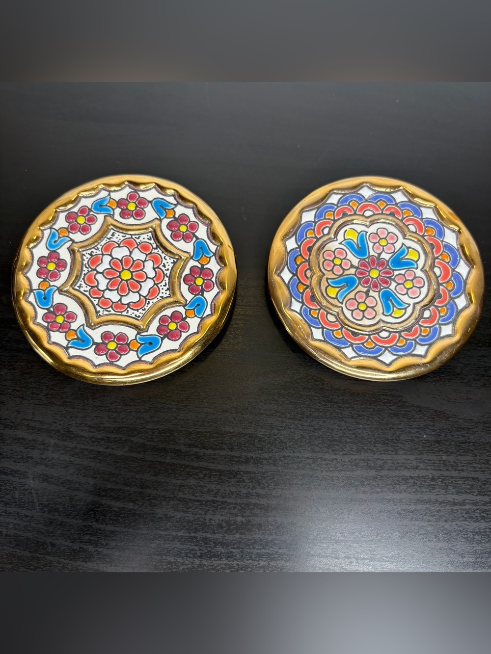 Vintage Hand Painted Spanish Plate Folk Art CEARCO Sevilla Gold Dish Boho Decor